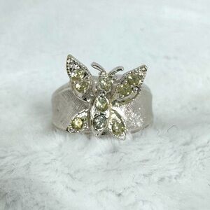 Vintage Butterfly Ring Park Lane Faux Silver and Rhinestone Boho Fairy